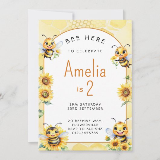 Honingbij 2e verjaardag kaart (Voorkant)