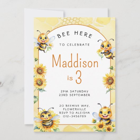 Honingbij 3e verjaardag kaart (Voorkant)