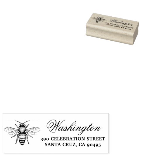 honingbij | Achternaam Script & Retouradres Rubberstempel (Gestempeld)