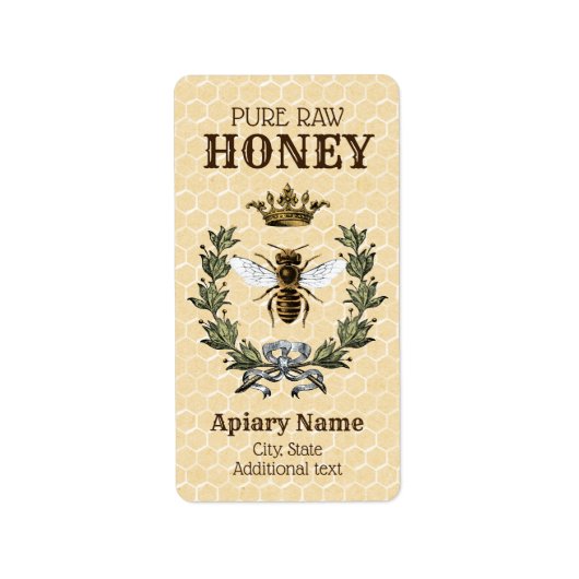 Honingbij Apiary kroon en krans label (Voorkant)