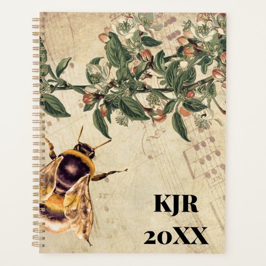 Honingbij Apple Blossoms en Bladmuziek Planner (Voorkant)