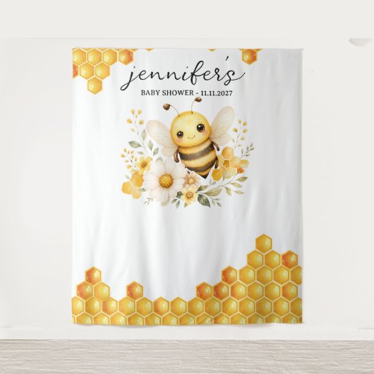 Honingbij baby shower achtergrond wandkleed (Voorkant)