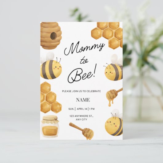 Honingbij, babyshower uitnodiging  (Staand voorkant)