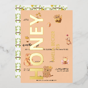 Honingbij, Beer Baby Shower, Een Honing is Op Weg Folie Uitnodiging