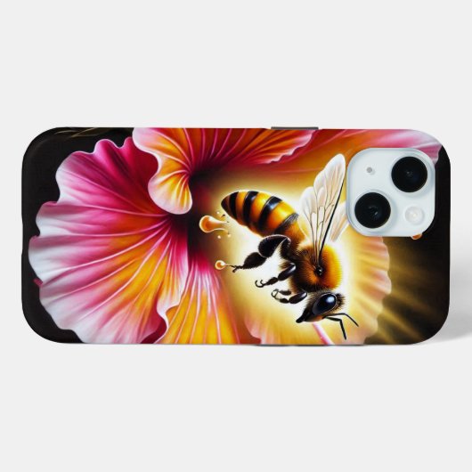 Honingbij bestuift een bloeiende heldere hibiscus Case-Mate iPhone case (Achterkant (horizontaal))