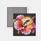 Honingbij bestuift een bloeiende heldere hibiscus magneet (Voorkant / Achterkant)