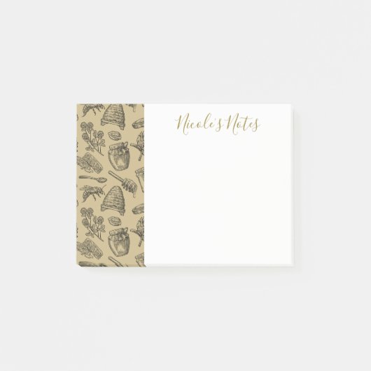 Honingbij Bijenkorf Gouden Geel Chic Post-it® Notes (Voorkant)