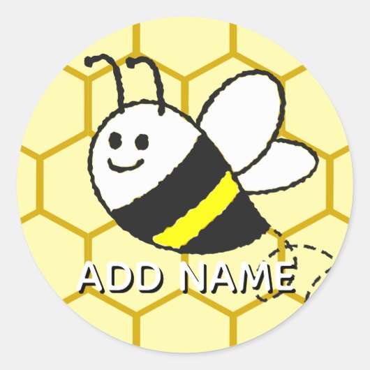 Honingbij Bijenkorf Tekening Gepersonaliseerde Naa Ronde Sticker (Voorkant)