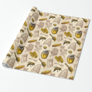 Honingbij Bijenkorf Vintage Biologisch Natuurlijk Cadeaupapier