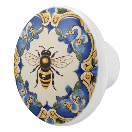 Honingbij Blauw en Geel Decoratief  Keramische Knop (Rechts)