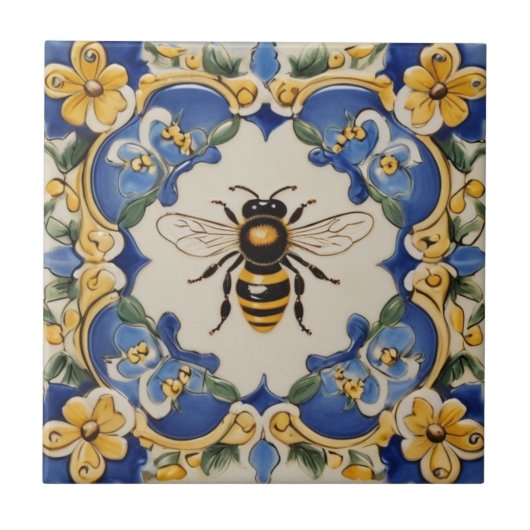 Honingbij Blauw en Geel Decoratief  Tegeltje (Voorkant)