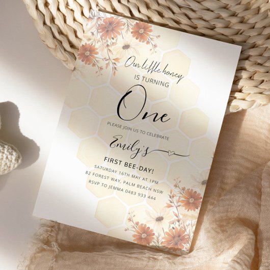 Honingbij Boho Wildflower eerste verjaardag Kaart