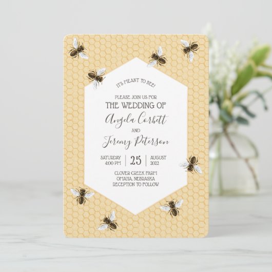  Honingbij Bruiloft Kaart (Staand voorkant)