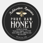  Honingbij Classy Black Pure Raw Honey Ronde Sticker (Voorkant)