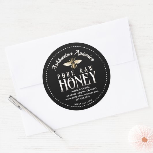  Honingbij Classy Black Pure Raw Honey Ronde Sticker (Envelop)