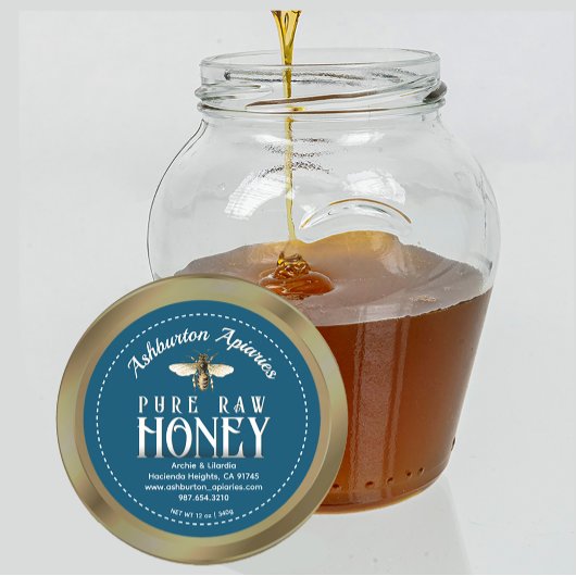 Honingbij Classy Blauwgroen Pure Raw Honey Ronde Sticker