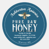 Honingbij Classy Blauwgroen Pure Raw Honey Ronde Sticker (Voorkant)