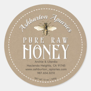 Honingbij Classy Kraft Pure Raw Honey Ronde Sticker