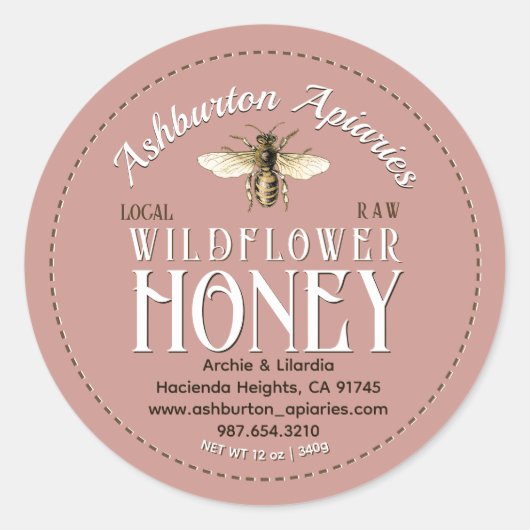  Honingbij Classy Pink Pure Raw Honey Ronde Sticker (Voorkant)