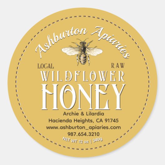 Honingbij Classy Yellow Pure Raw Honey Ronde Sticker (Voorkant)
