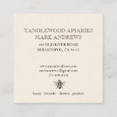 Honingbij Crown Apiary Bijenteelt | Zwart op crème Vierkante Visitekaartje (Achterkant)