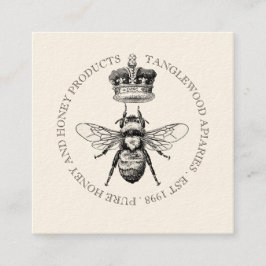 Honingbij Crown Apiary Bijenteelt | Zwart op crème Vierkante Visitekaartje