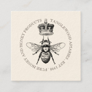 Honingbij Crown Apiary Bijenteelt   Zwart op crème Vierkante Visitekaartje