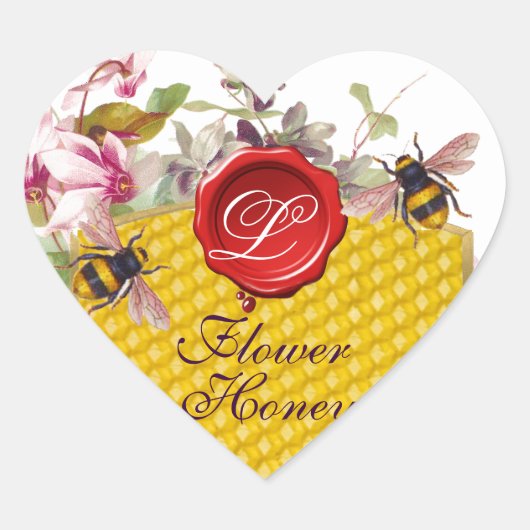 HONINGBIJ, CYCLAMENS RODE WAS SEAL HART MONOGRAM STICKER (Voorkant)