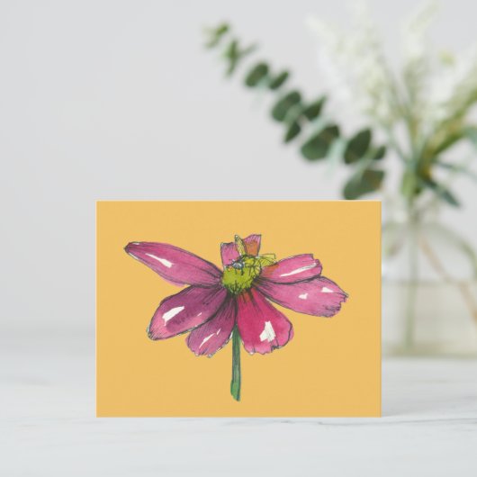 Honingbij Daisy Flower Verbrand Sinaasappel Briefkaart (Staand voorkant)