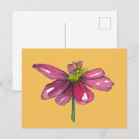 Honingbij Daisy Flower Verbrand Sinaasappel Briefkaart (Voorkant / Achterkant)