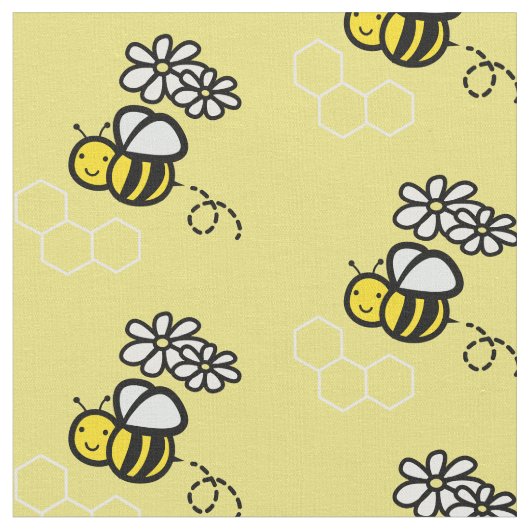 Honingbij & Daisy Patroon Geel Stof (Close Up)