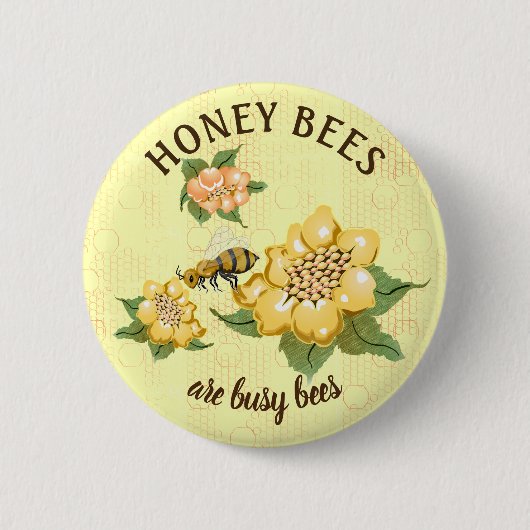 Honingbij Drie Bij Honingraat Bloemen Ronde Button 5,7 Cm (Voorkant)