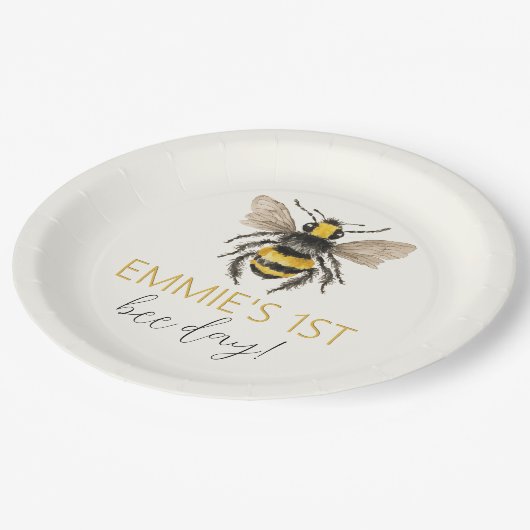 Honingbij eerste verjaardagspapier Borden Papieren Bordje (Gekanteld)
