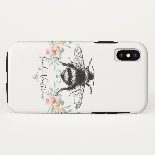 Honingbij en bloemen aangepaste naam Case-Mate iPhone case (Achterkant (horizontaal))