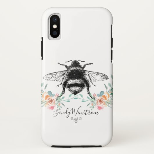 Honingbij en bloemen aangepaste naam Case-Mate iPhone case (Achterkant)