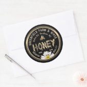 Honingbij en Daisy Gold Dripping Honing op Zwart Ronde Sticker (Envelop)