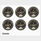Honingbij en Daisy Gold Dripping Honing op Zwart Ronde Sticker (Vel)