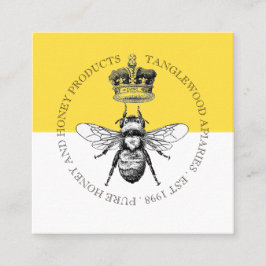 Honingbij en kroon goud en wit vierkante visitekaartje
