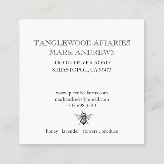 Honingbij en kroon goud en wit vierkante visitekaartje (Achterkant)