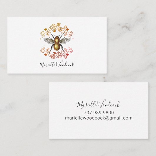 Honingbij en laurier van Rozen Visitekaartje (Voorkant / Achterkant)