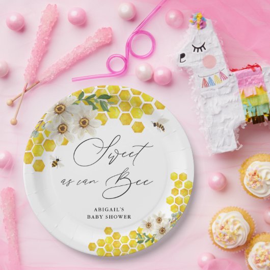 Honingbij en madeliefjes Sweet as Can Bee Baby sho Papieren Bordje (Feest)