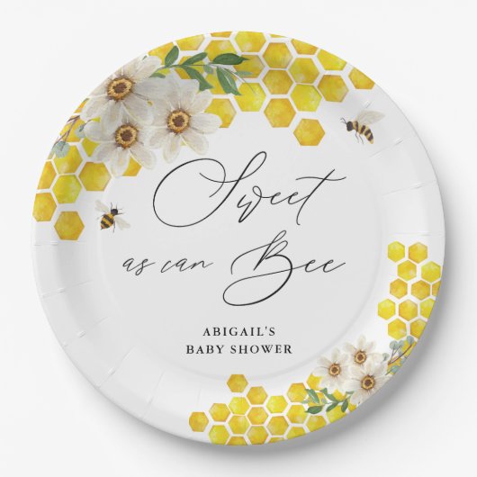 Honingbij en madeliefjes Sweet as Can Bee Baby sho Papieren Bordje (Voorkant)