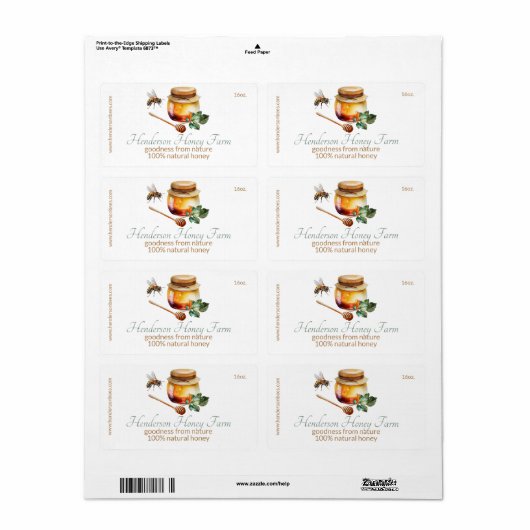 Honingbij en pot van Honing Business Label (Full Sheet)