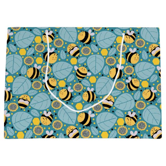 Honingbij en zonnebloemen groot cadeauzakje (Voorkant)