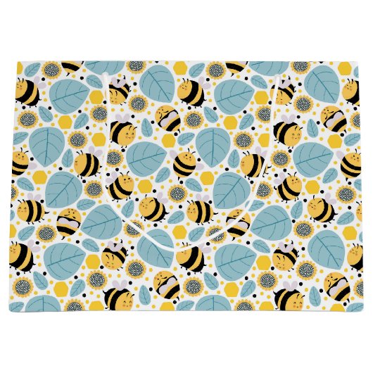 Honingbij en zonnebloemen groot cadeauzakje (Voorkant)