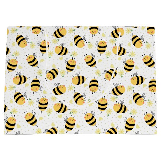 Honingbij en zonnebloemen groot cadeauzakje (Voorkant)