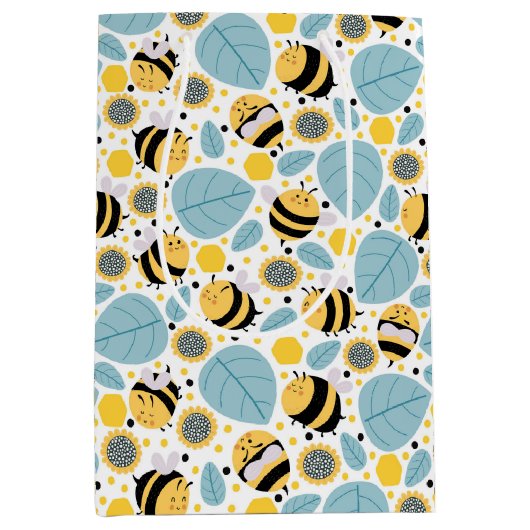 Honingbij en zonnebloemen medium cadeauzakje (Voorkant)