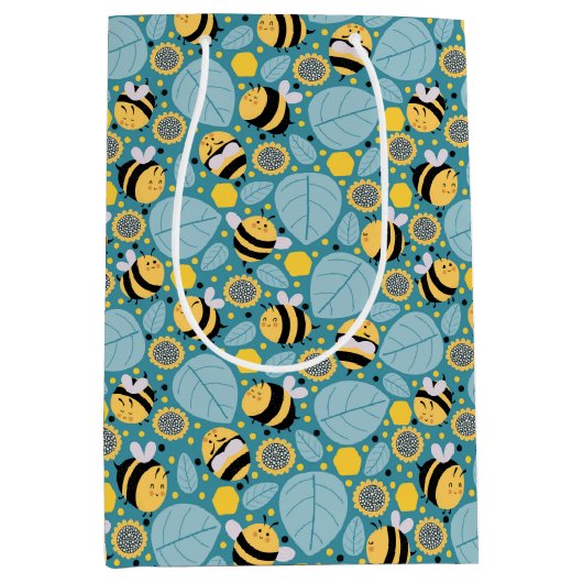Honingbij en zonnebloemen medium cadeauzakje (Voorkant)