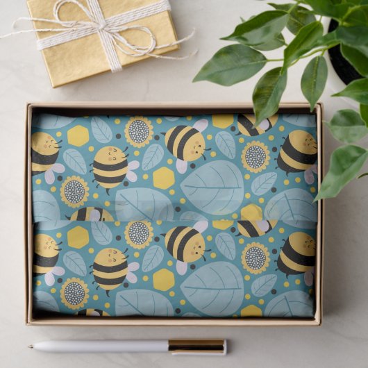 Honingbij en zonnebloemen tissuepapier (Geschenk)