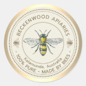 Honingbij Geel Bijenhouder Bijenstal Gouden Rand Ronde Sticker (Voorkant)